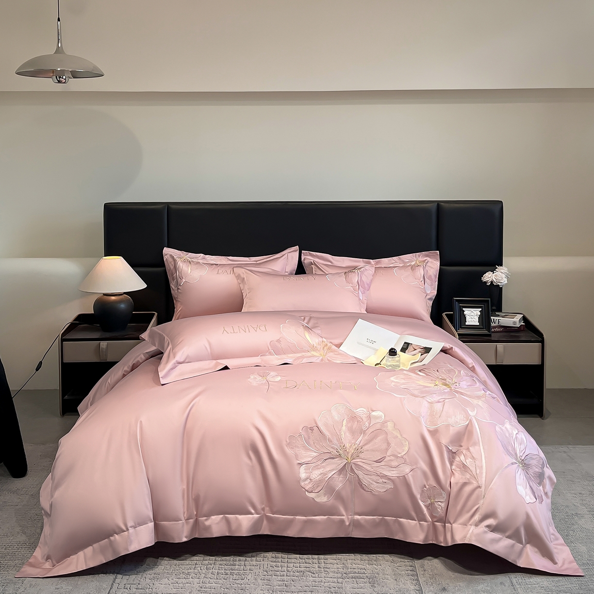 置顶家纺 2026新款春夏亲肤刺绣艾媞系列四件套 艾媞-豆沙