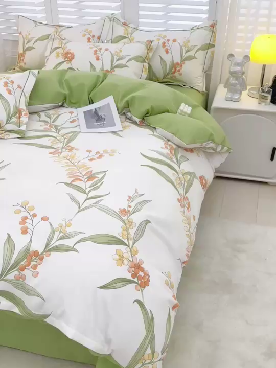 91家纺网 家纺一手货源 找家纺 董成龙 2026新款直播爆款加厚全棉活性磨毛四件套纯棉三件套 茵曼-绿