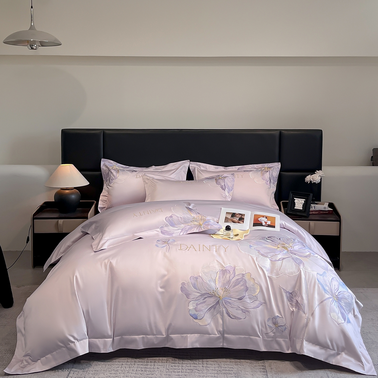 置顶家纺 2026新款春夏亲肤刺绣艾媞系列四件套 艾媞-香芋紫