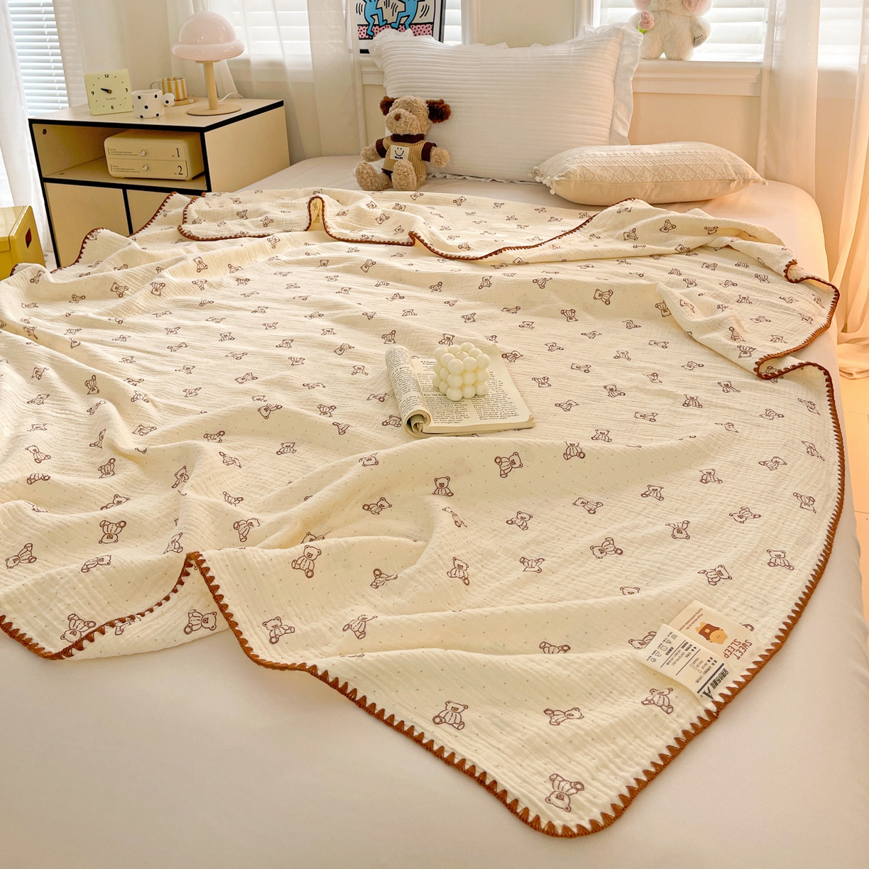 91家纺网 家纺一手货源 找家纺 优被业 2026新款A类全棉双层纱布毯夏被毯盖毯婴儿包被 贝贝熊