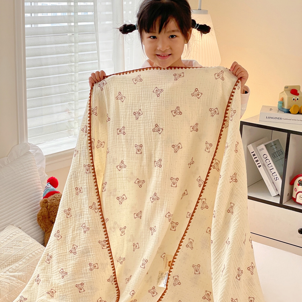 91家纺网 家纺一手货源 找家纺 优被业 2026新款A类全棉双层纱布毯夏被毯盖毯婴儿包被 贝贝熊