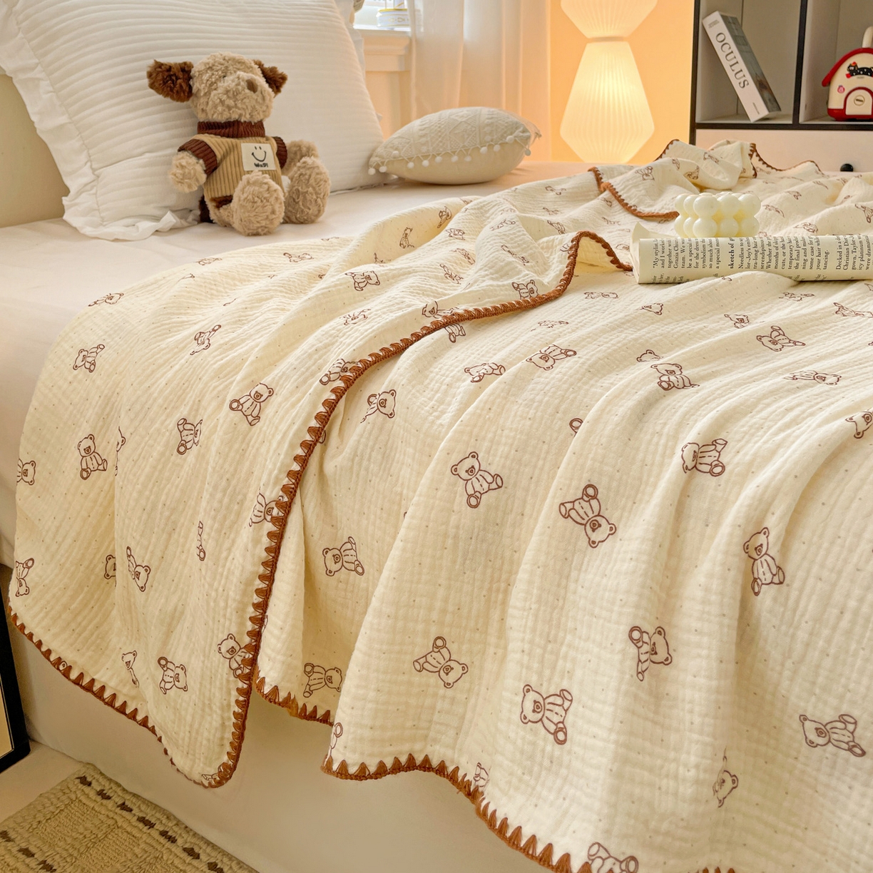 91家纺网 家纺一手货源 找家纺 优被业 2026新款A类全棉双层纱布毯夏被毯盖毯婴儿包被 贝贝熊