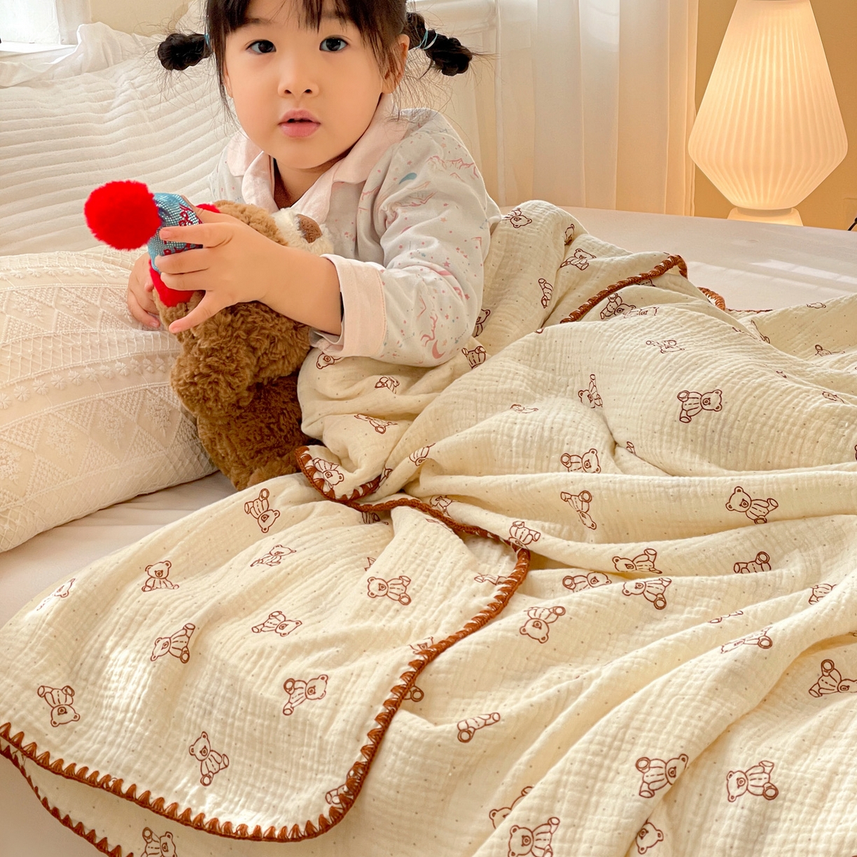 91家纺网 家纺一手货源 找家纺 优被业 2026新款A类全棉双层纱布毯夏被毯盖毯婴儿包被 贝贝熊