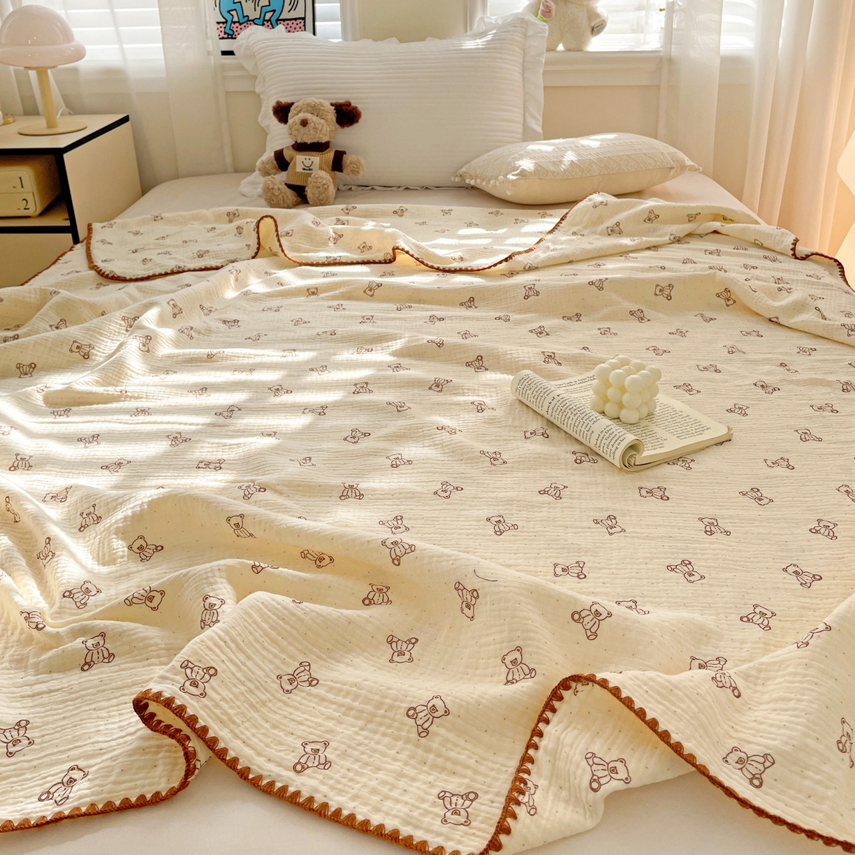 91家纺网 家纺一手货源 找家纺 优被业 2026新款A类全棉双层纱布毯夏被毯盖毯婴儿包被 贝贝熊