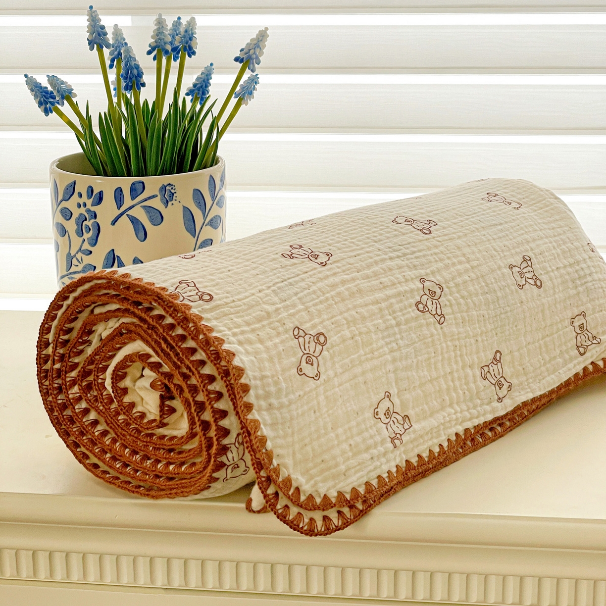 91家纺网 家纺一手货源 找家纺 优被业 2026新款A类全棉双层纱布毯夏被毯盖毯婴儿包被 贝贝熊