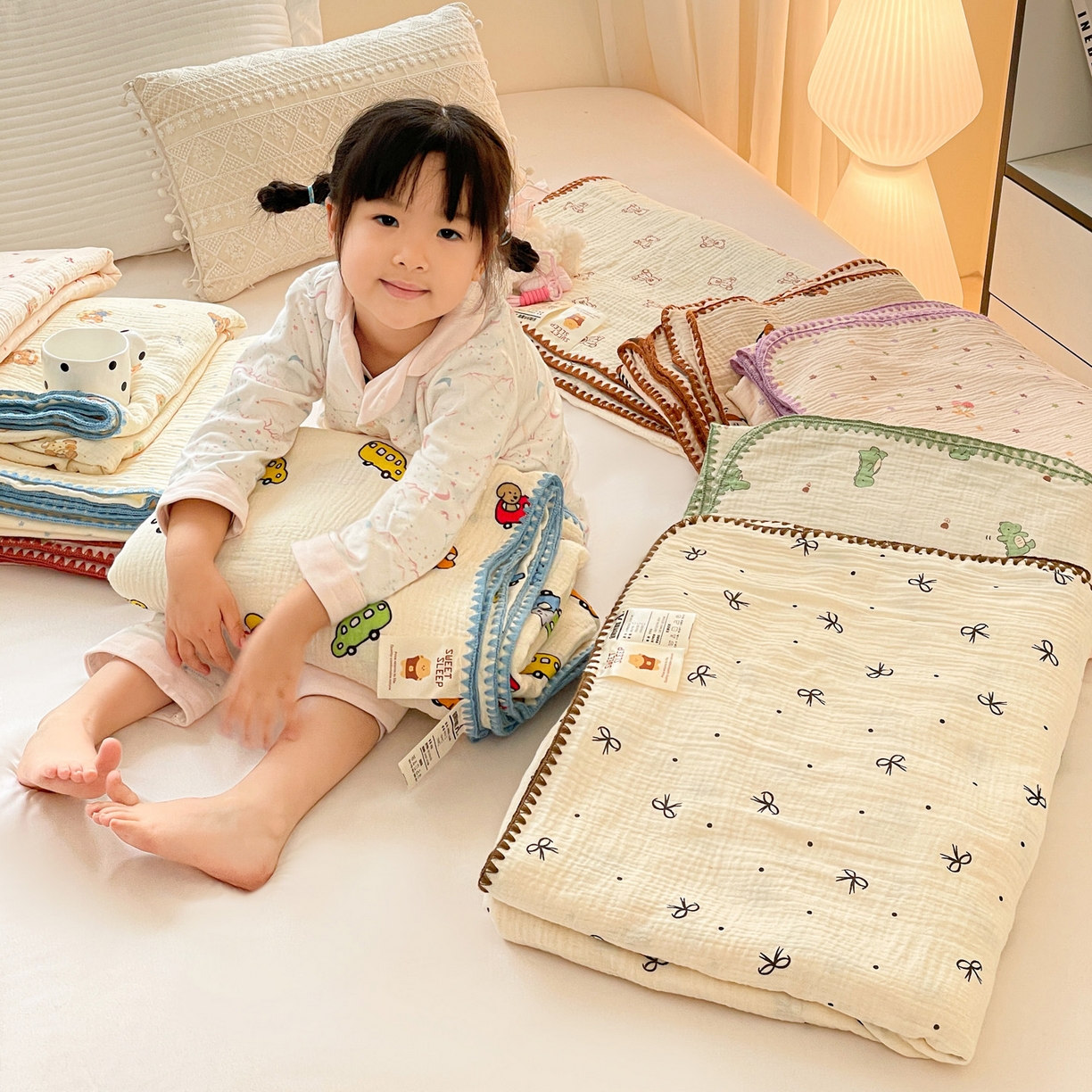 91家纺网 家纺一手货源 找家纺 优被业 2026新款A类全棉双层纱布毯夏被毯盖毯婴儿包被 组合图