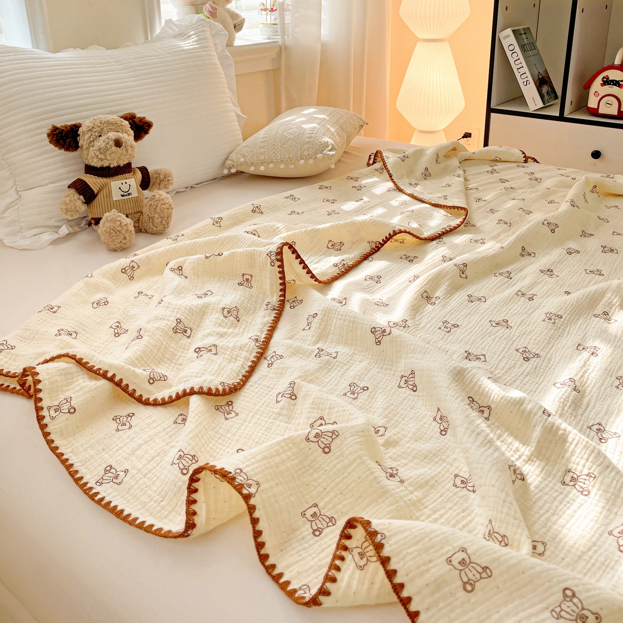 91家纺网 家纺一手货源 找家纺 优被业 2026新款A类全棉双层纱布毯夏被毯盖毯婴儿包被 贝贝熊