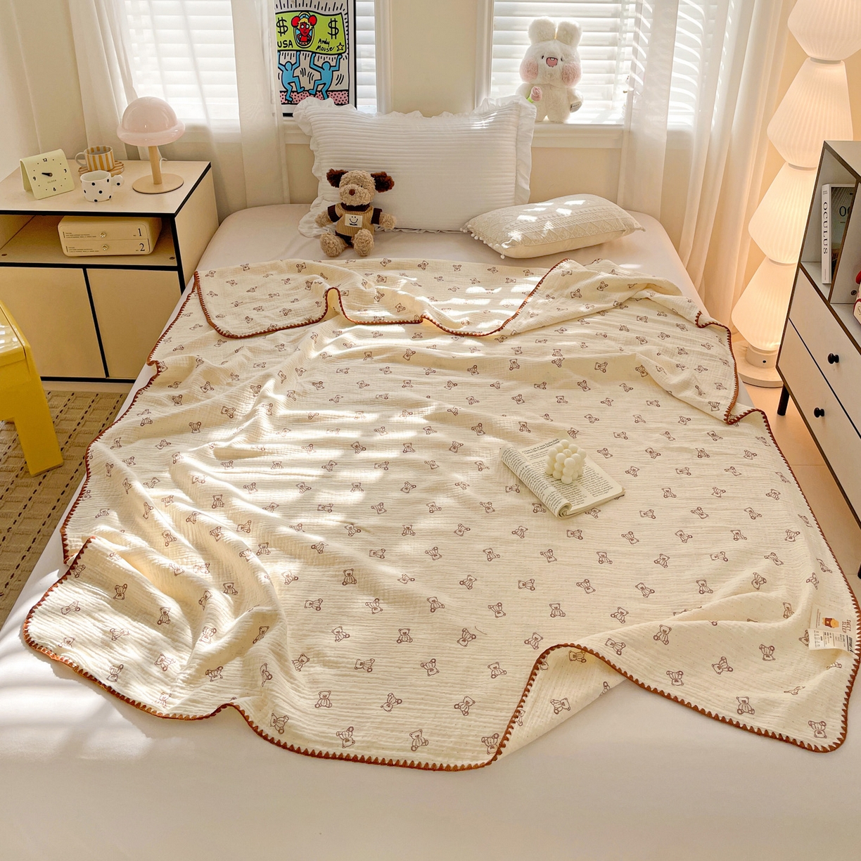 91家纺网 家纺一手货源 找家纺 优被业 2026新款A类全棉双层纱布毯夏被毯盖毯婴儿包被 贝贝熊