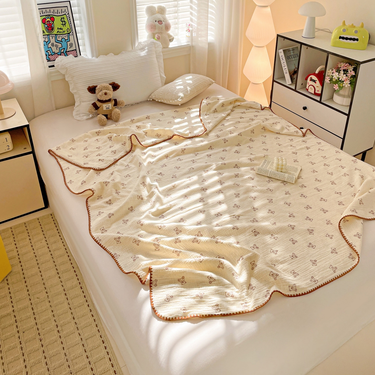 91家纺网 家纺一手货源 找家纺 优被业 2026新款A类全棉双层纱布毯夏被毯盖毯婴儿包被 贝贝熊