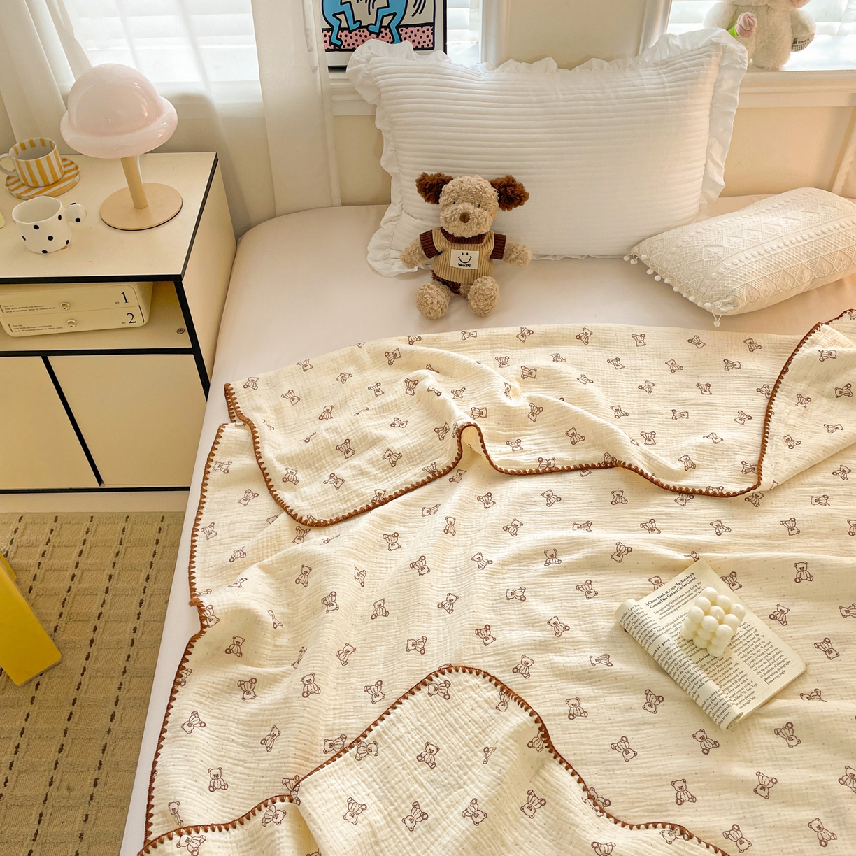 91家纺网 家纺一手货源 找家纺 优被业 2026新款A类全棉双层纱布毯夏被毯盖毯婴儿包被 贝贝熊