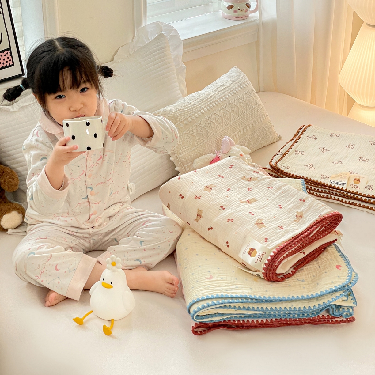 91家纺网 家纺一手货源 找家纺 优被业 2026新款A类全棉双层纱布毯夏被毯盖毯婴儿包被 组合图