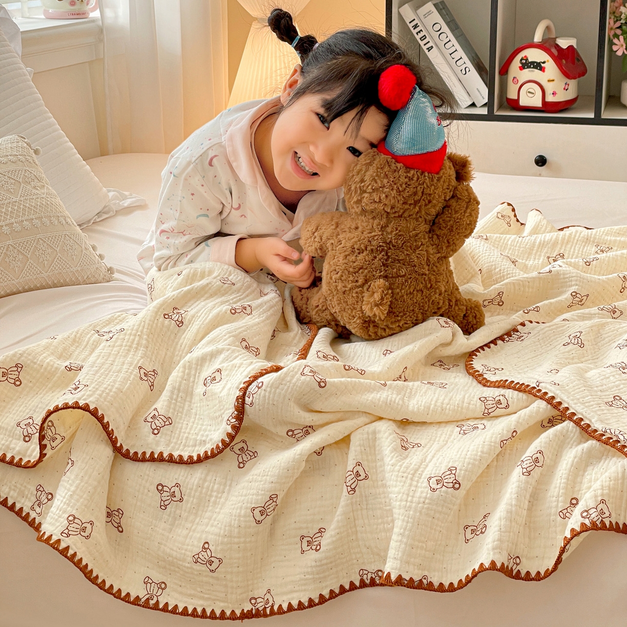 91家纺网 家纺一手货源 找家纺 优被业 2026新款A类全棉双层纱布毯夏被毯盖毯婴儿包被 贝贝熊