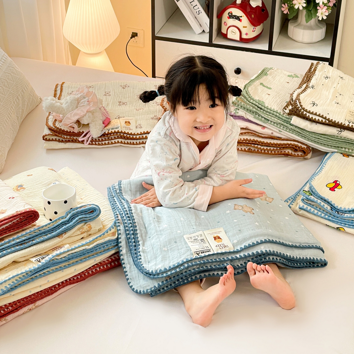 91家纺网 家纺一手货源 找家纺 优被业 2026新款A类全棉双层纱布毯夏被毯盖毯婴儿包被 组合图