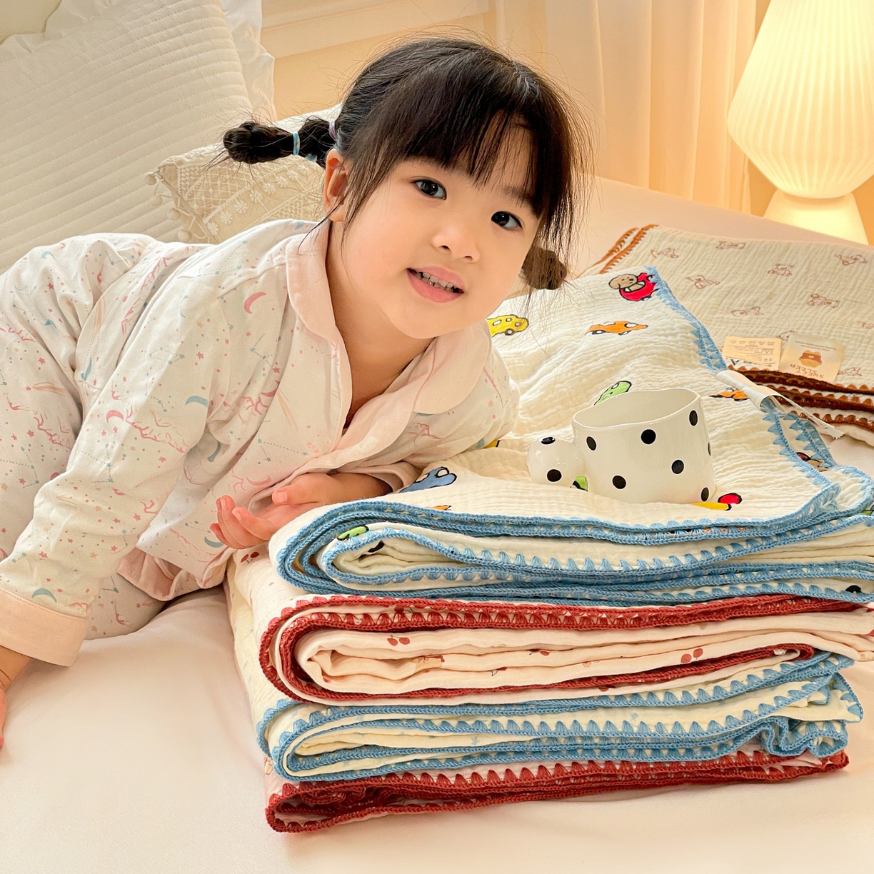 91家纺网 家纺一手货源 找家纺 优被业 2026新款A类全棉双层纱布毯夏被毯盖毯婴儿包被 组合图
