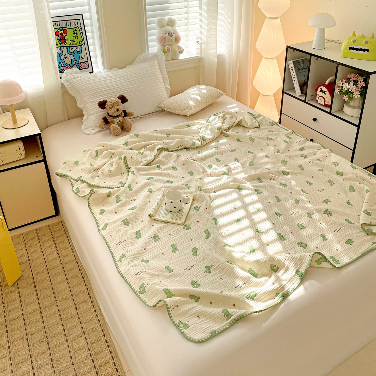 91家纺网 家纺一手货源 找家纺 优被业 2026新款A类全棉双层纱布毯夏被毯盖毯婴儿包被 小恐龙