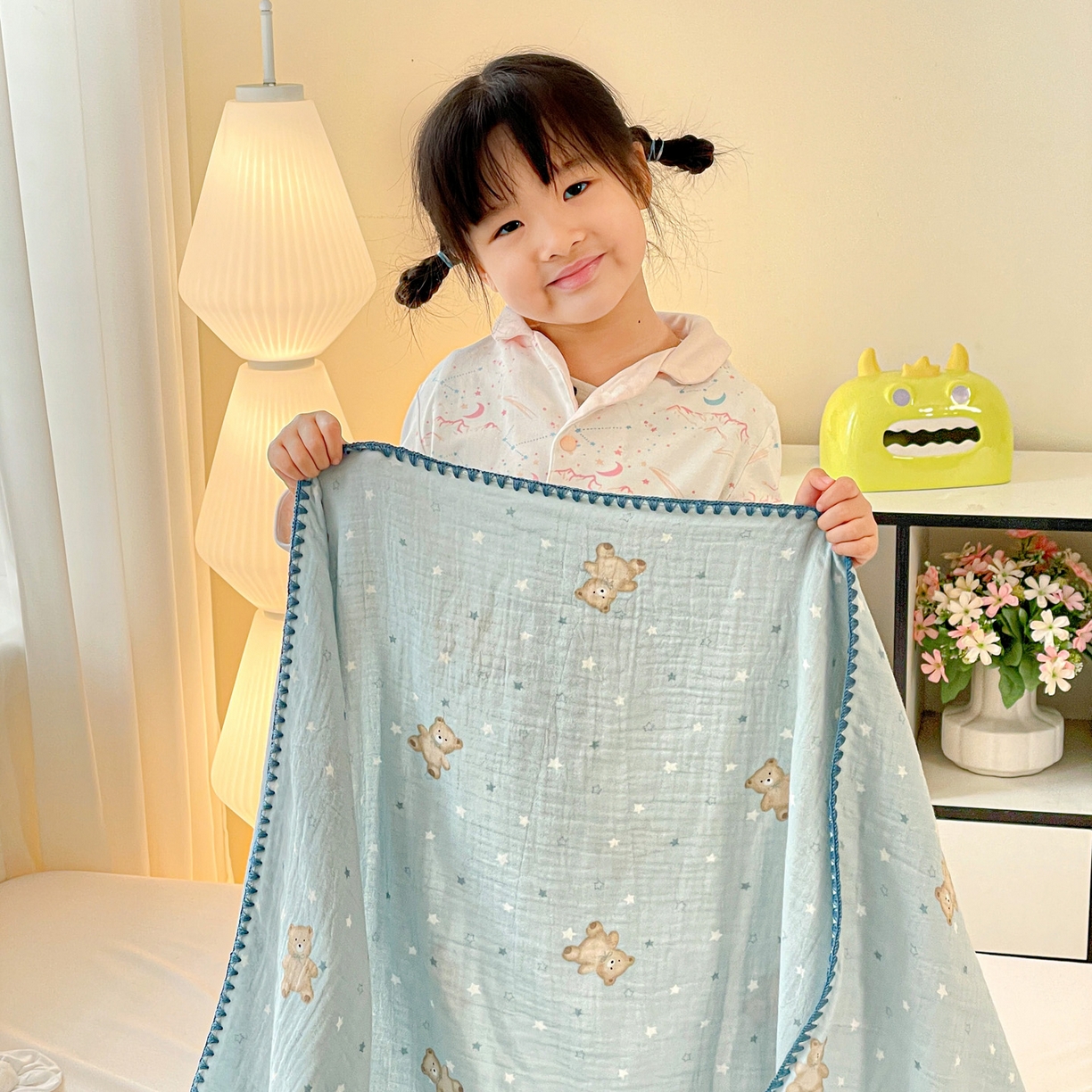 91家纺网 家纺一手货源 找家纺 优被业 2026新款A类全棉双层纱布毯夏被毯盖毯婴儿包被 星斗小熊