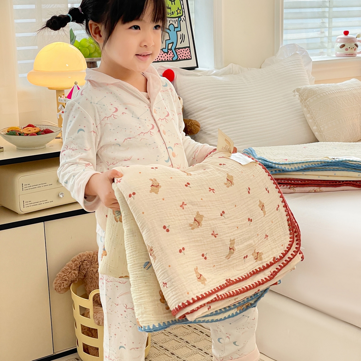 91家纺网 家纺一手货源 找家纺 优被业 2026新款A类全棉双层纱布毯夏被毯盖毯婴儿包被 组合图