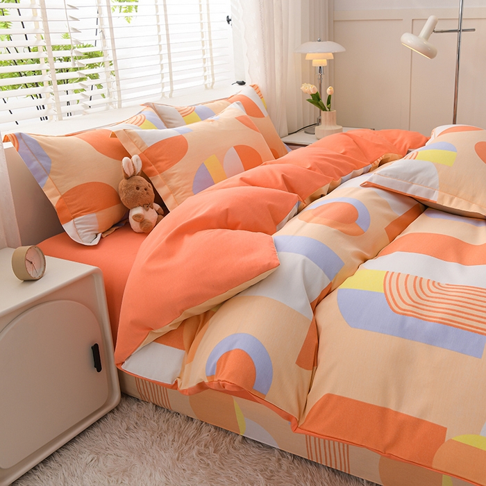 91家纺网 家纺一手货源 找家纺 董成龙 2026新款直播爆款加厚全棉活性磨毛四件套纯棉三件套 如意-橘