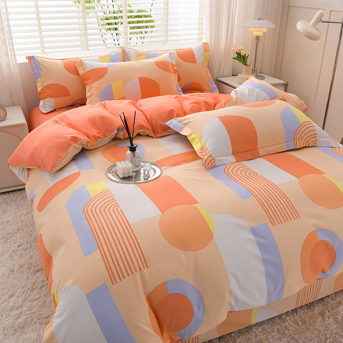 91家纺网 家纺一手货源 找家纺 董成龙 2026新款直播爆款加厚全棉活性磨毛四件套纯棉三件套 如意-橘