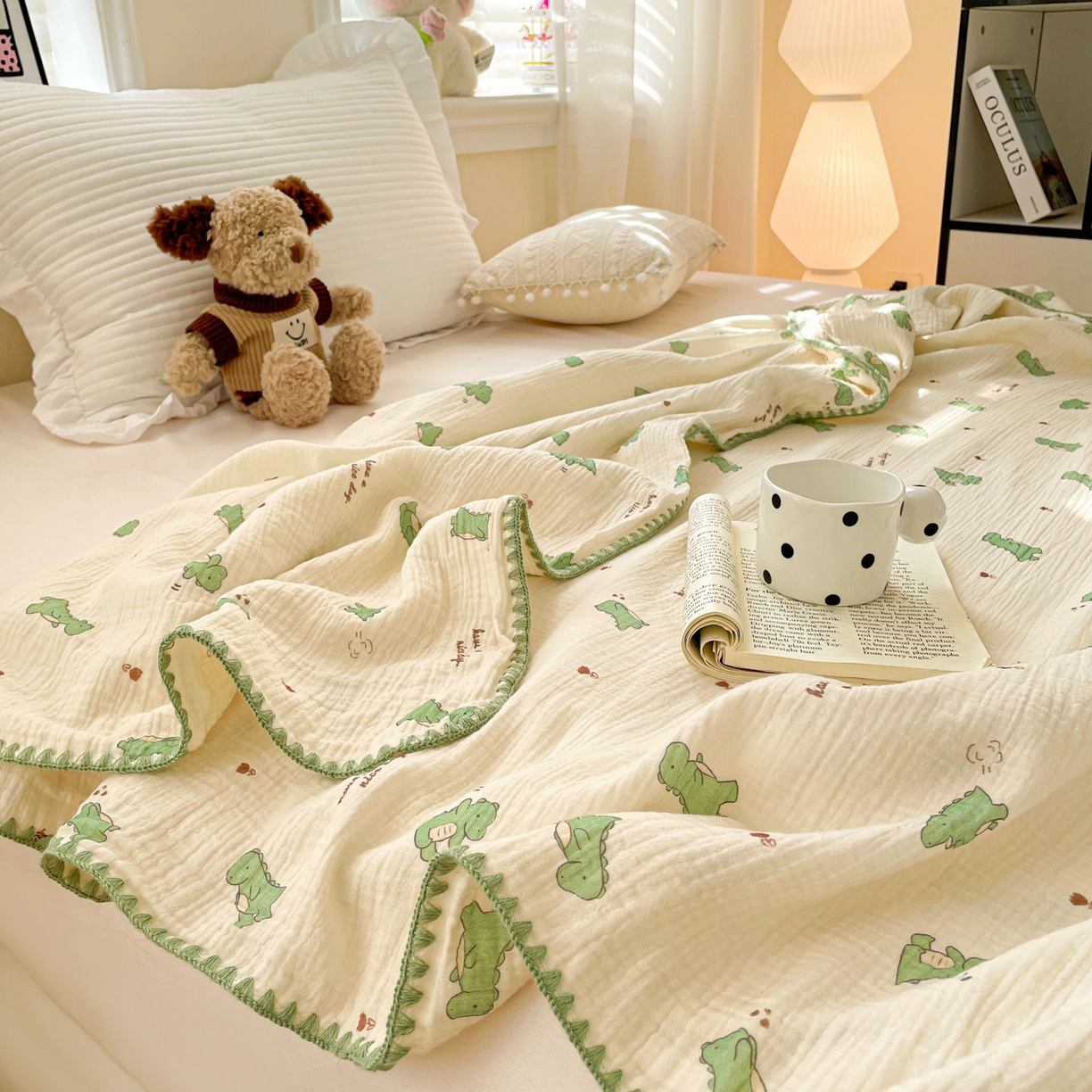 91家纺网 家纺一手货源 找家纺 优被业 2026新款A类全棉双层纱布毯夏被毯盖毯婴儿包被 小恐龙