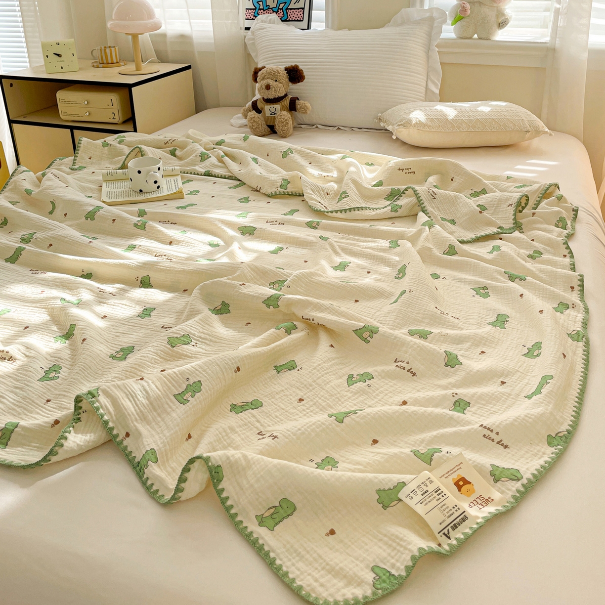 91家纺网 家纺一手货源 找家纺 优被业 2026新款A类全棉双层纱布毯夏被毯盖毯婴儿包被 小恐龙