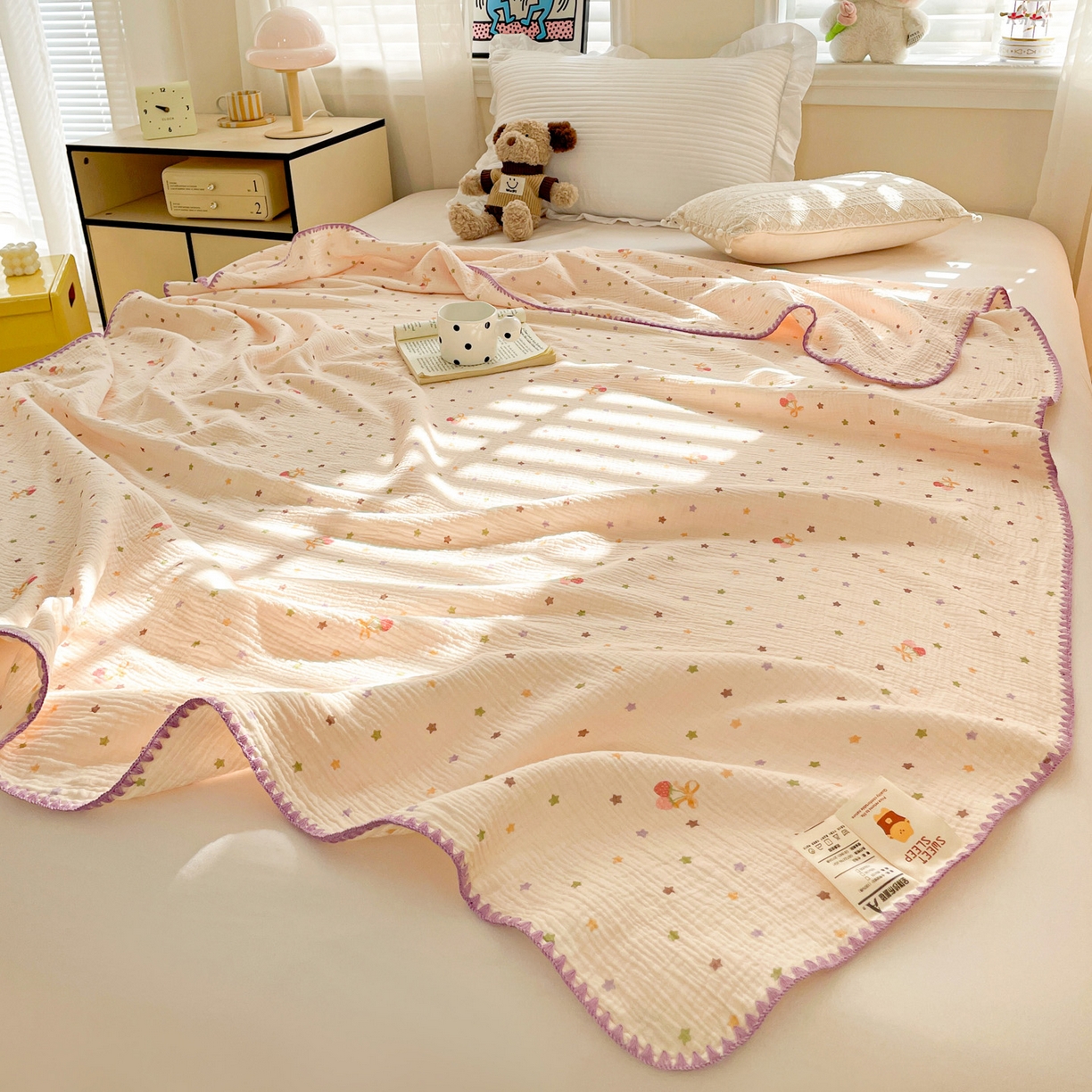 91家纺网 家纺一手货源 找家纺 优被业 2026新款A类全棉双层纱布毯夏被毯盖毯婴儿包被 星空草莓