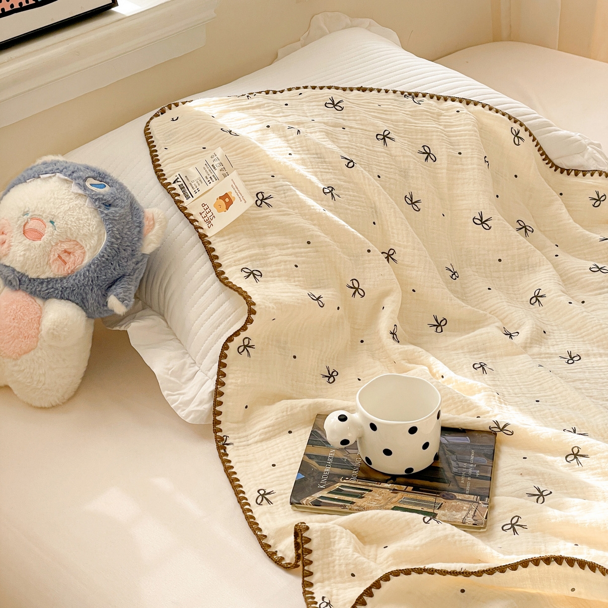 91家纺网 家纺一手货源 找家纺 优被业 2026新款A类全棉双层纱布毯夏被毯盖毯婴儿包被 蝴蝶结