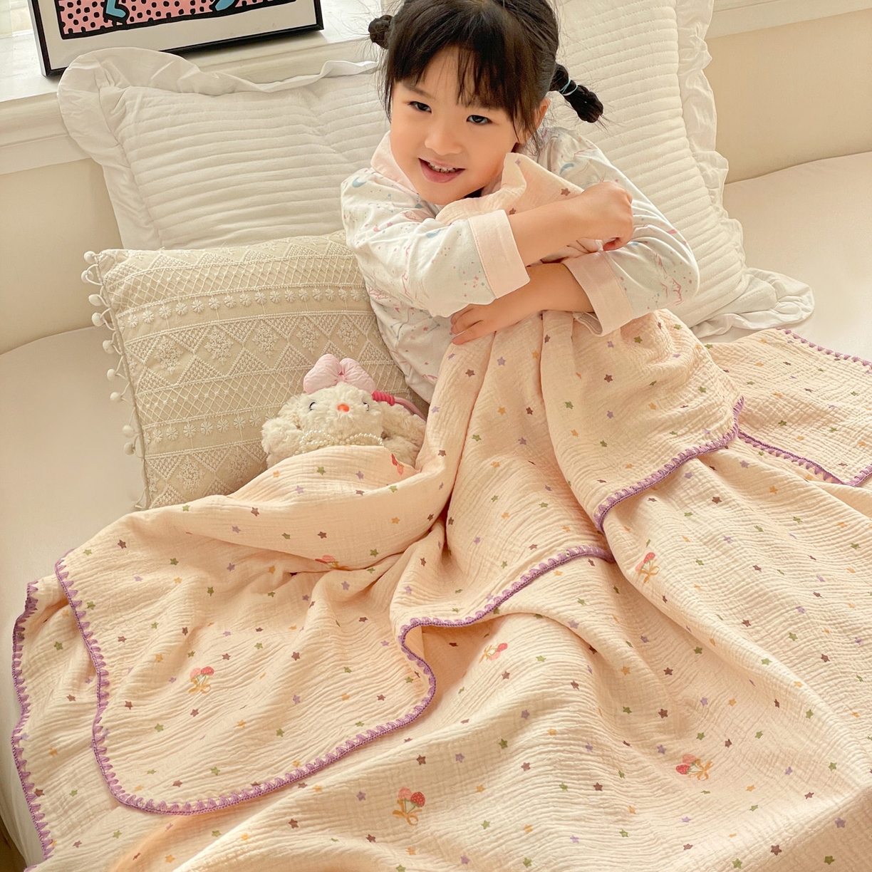 91家纺网 家纺一手货源 找家纺 优被业 2026新款A类全棉双层纱布毯夏被毯盖毯婴儿包被 星空草莓