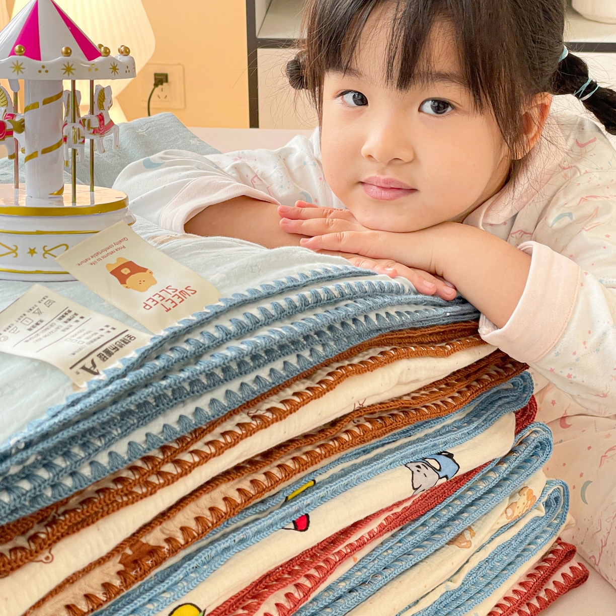 91家纺网 家纺一手货源 找家纺 优被业 2026新款A类全棉双层纱布毯夏被毯盖毯婴儿包被 组合图