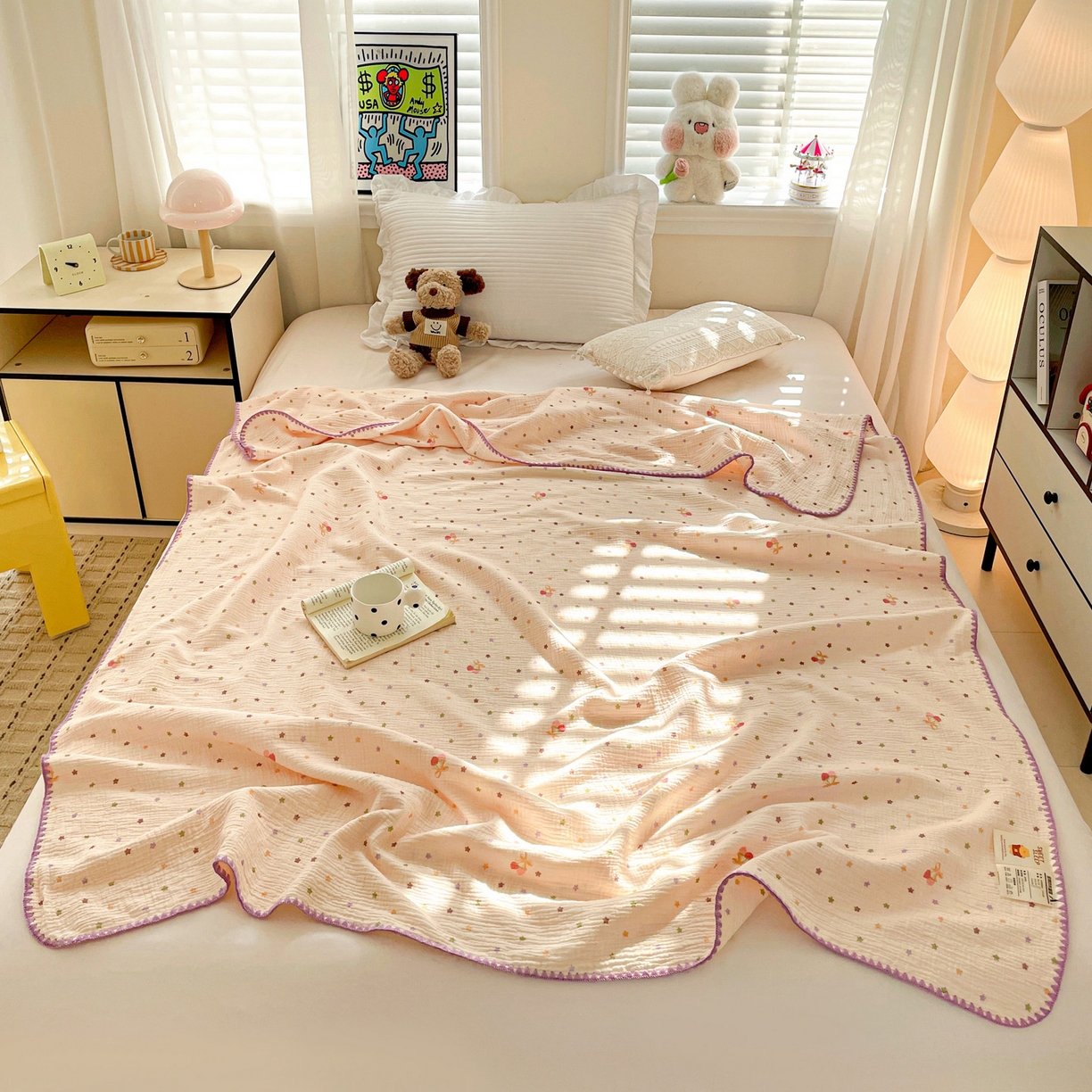 91家纺网 家纺一手货源 找家纺 优被业 2026新款A类全棉双层纱布毯夏被毯盖毯婴儿包被 星空草莓