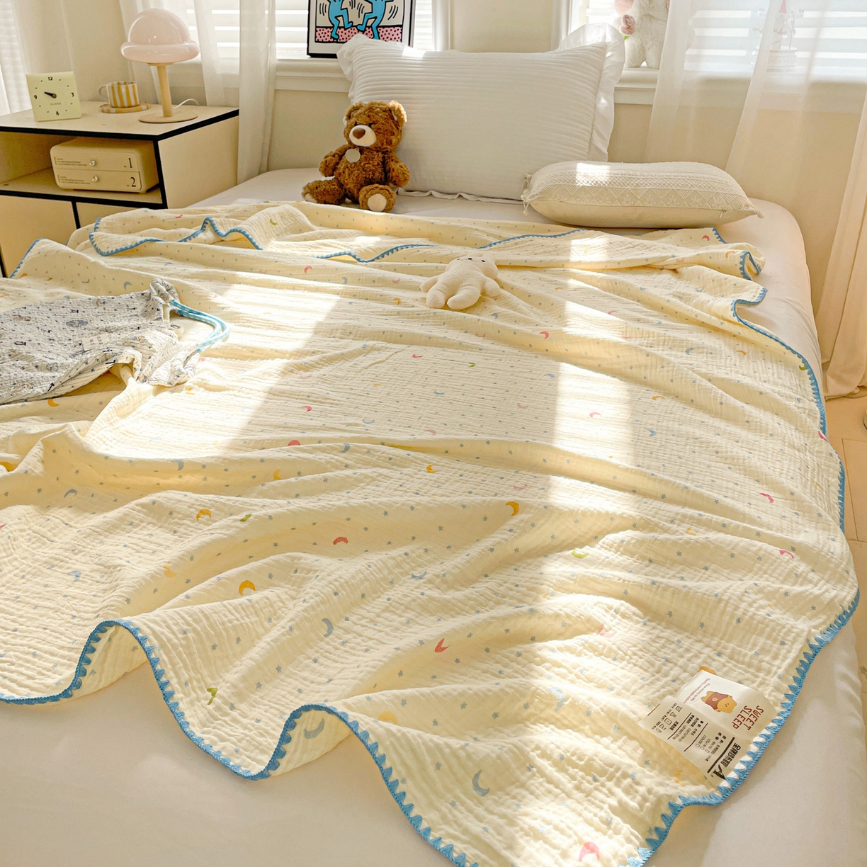 91家纺网 家纺一手货源 找家纺 优被业 2026新款A类全棉双层纱布毯夏被毯盖毯婴儿包被 半月湾