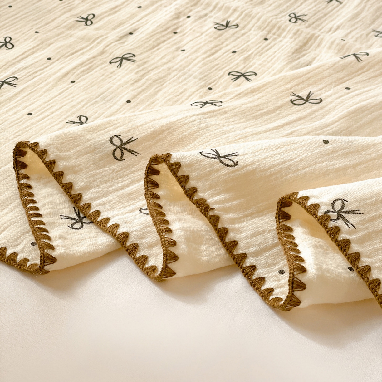 91家纺网 家纺一手货源 找家纺 优被业 2026新款A类全棉双层纱布毯夏被毯盖毯婴儿包被 蝴蝶结