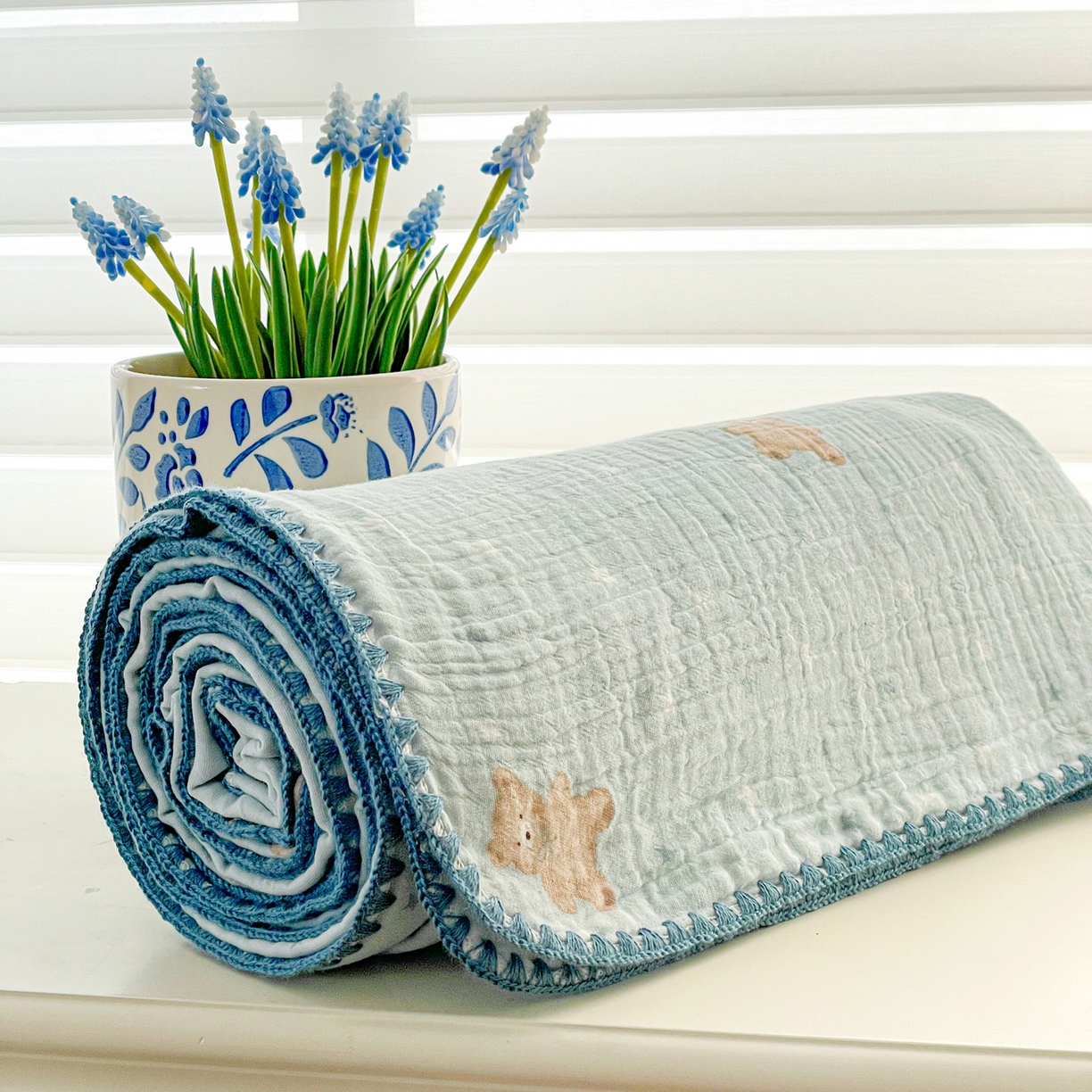 91家纺网 家纺一手货源 找家纺 优被业 2026新款A类全棉双层纱布毯夏被毯盖毯婴儿包被 星斗小熊