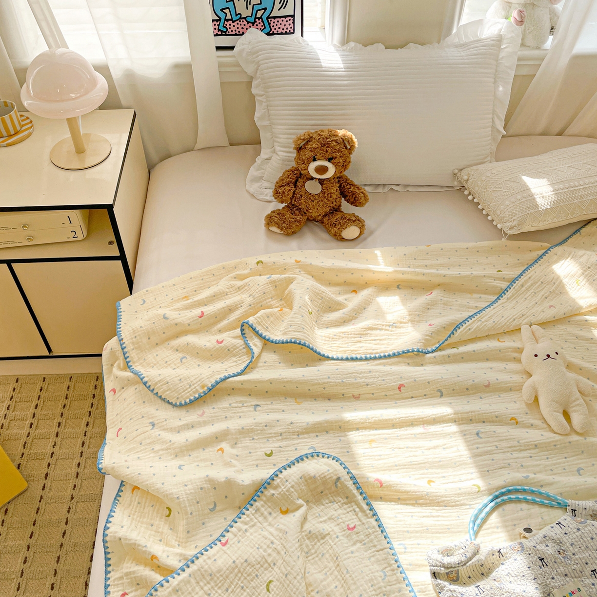 91家纺网 家纺一手货源 找家纺 优被业 2026新款A类全棉双层纱布毯夏被毯盖毯婴儿包被 半月湾