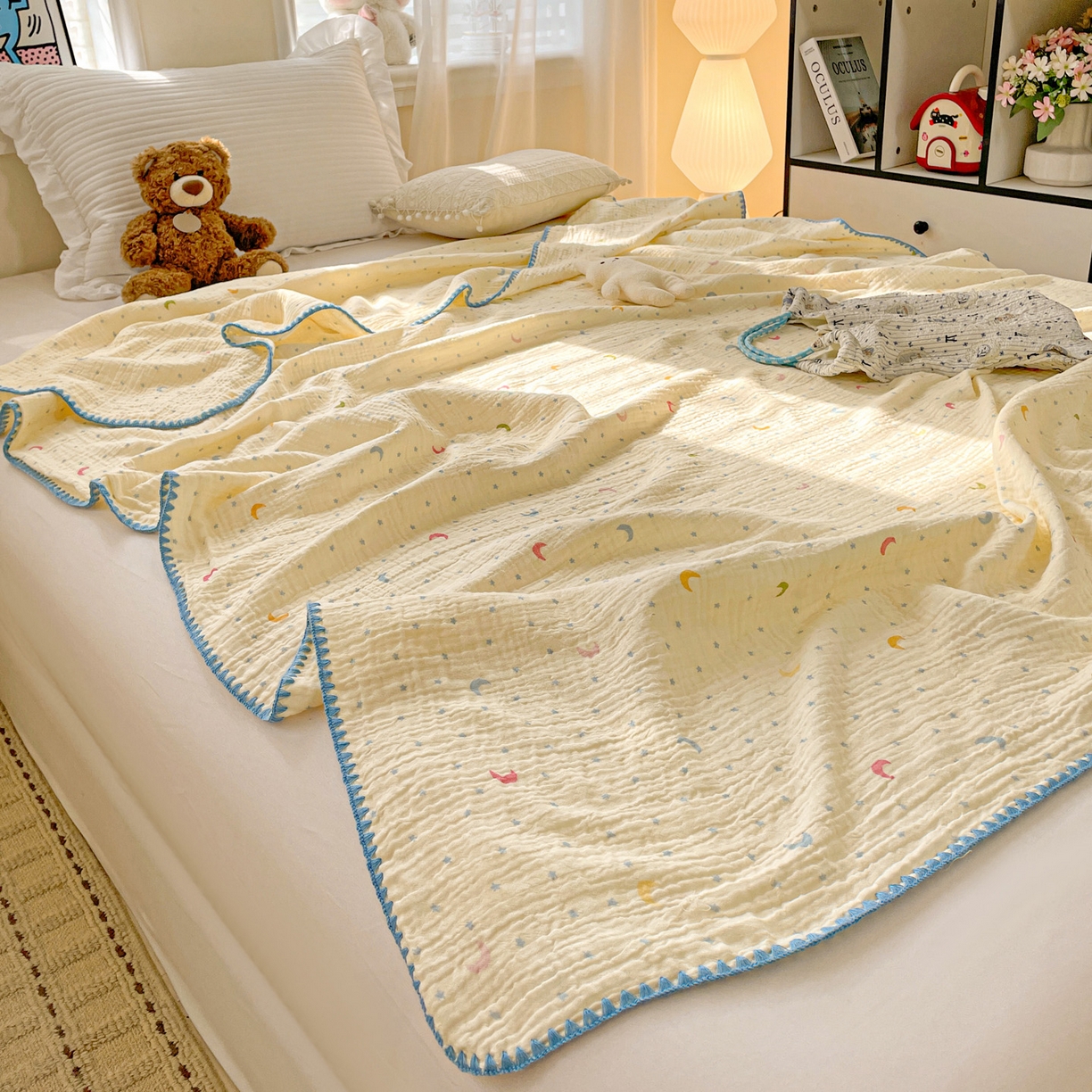 91家纺网 家纺一手货源 找家纺 优被业 2026新款A类全棉双层纱布毯夏被毯盖毯婴儿包被 半月湾