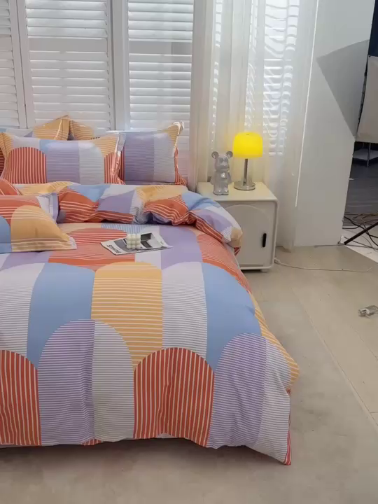 91家纺网 家纺一手货源 找家纺 董成龙 2026新款直播爆款加厚全棉活性磨毛四件套纯棉三件套 如意-橘