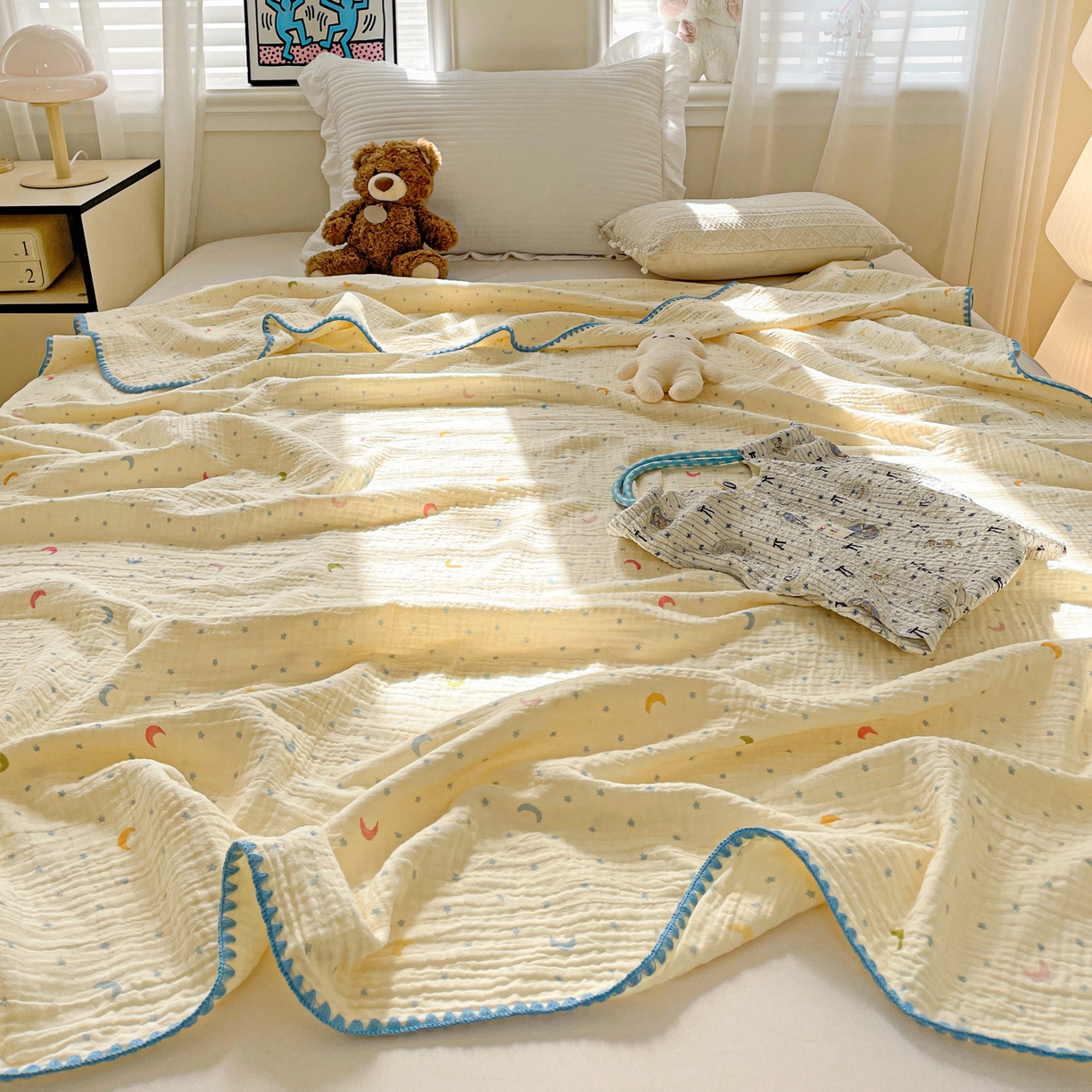 91家纺网 家纺一手货源 找家纺 优被业 2026新款A类全棉双层纱布毯夏被毯盖毯婴儿包被 半月湾