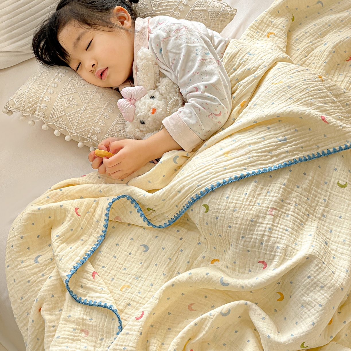 91家纺网 家纺一手货源 找家纺 优被业 2026新款A类全棉双层纱布毯夏被毯盖毯婴儿包被 半月湾