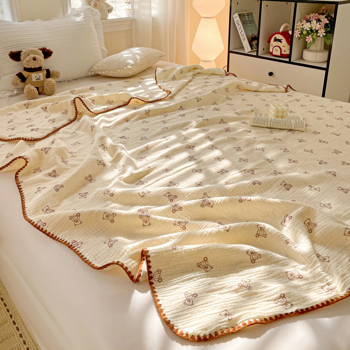 91家纺网 家纺一手货源 找家纺 优被业 2026新款A类全棉双层纱布毯夏被毯盖毯婴儿包被 贝贝熊