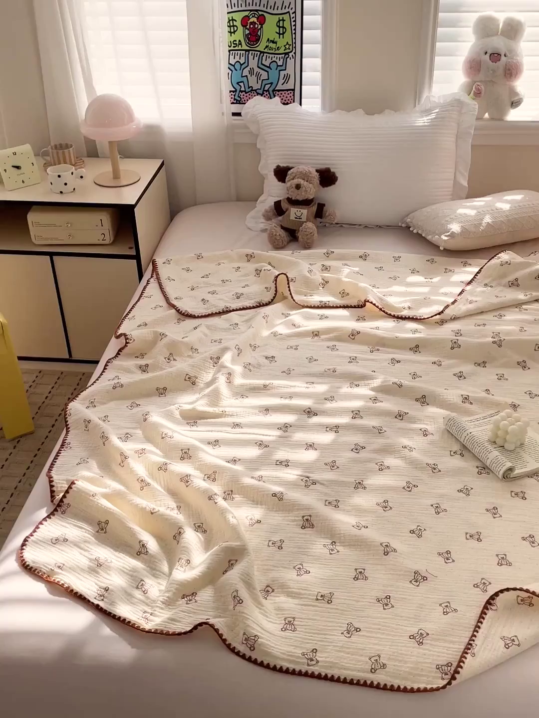 91家纺网 家纺一手货源 找家纺 优被业 2026新款A类全棉双层纱布毯夏被毯盖毯婴儿包被 贝贝熊