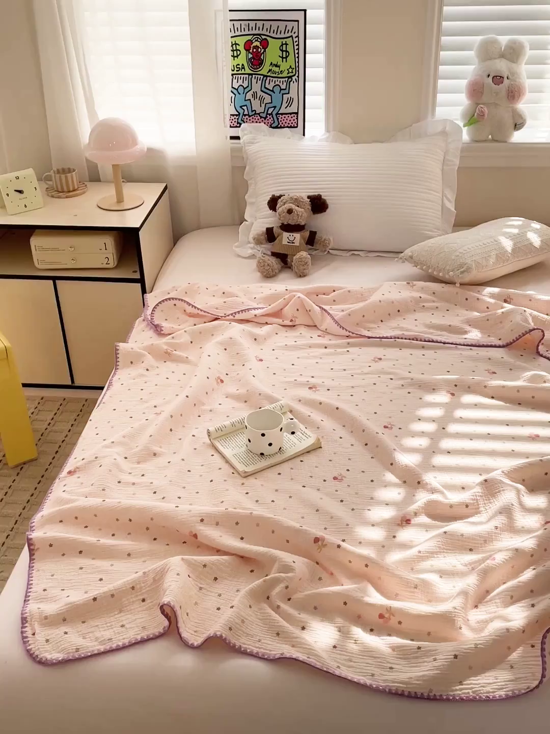 91家纺网 家纺一手货源 找家纺 优被业 2026新款A类全棉双层纱布毯夏被毯盖毯婴儿包被 星空草莓