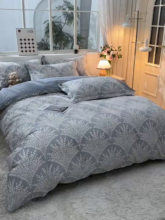 91家纺网 家纺一手货源 找家纺 董成龙 2026新款直播爆款加厚全棉活性磨毛四件套纯棉三件套 蓦然回首-灰