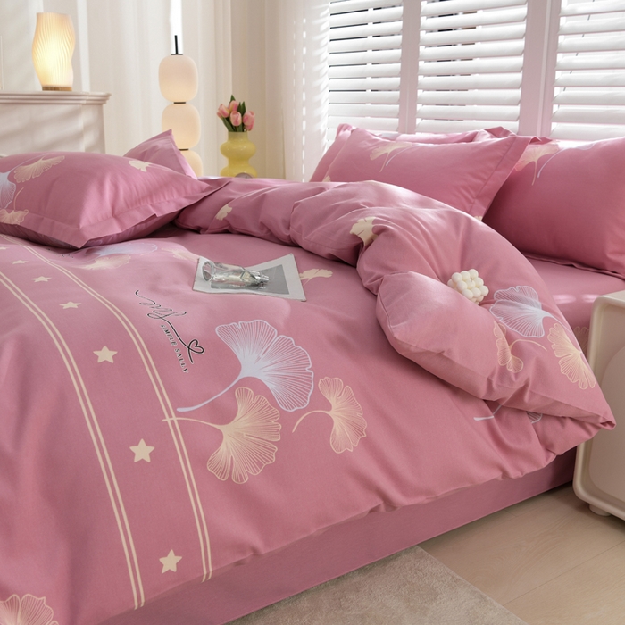 91家纺网 家纺一手货源 找家纺 董成龙 2026新款直播爆款加厚全棉活性磨毛四件套纯棉三件套 风中倩影-豆沙