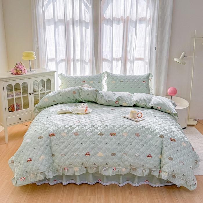 91家纺网 家纺一手货源 找家纺 （总）爱妮玖玖 2026新款全棉纯棉印花蕾丝小花边夹棉床盖四件套