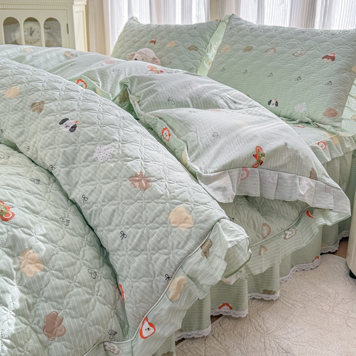 91家纺网 家纺一手货源 找家纺 （总）爱妮玖玖 2026新款全棉纯棉印花蕾丝小花边全套夹棉床裙床笠四件套