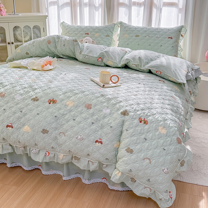 91家纺网 家纺一手货源 找家纺 （总）爱妮玖玖 2026新款全棉纯棉印花蕾丝小花边全套夹棉床裙床笠四件套