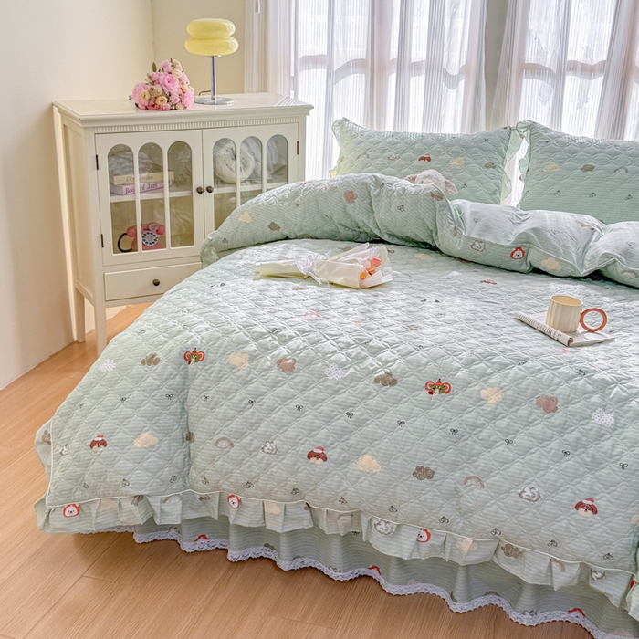 91家纺网 家纺一手货源 找家纺 （总）爱妮玖玖 2026新款全棉纯棉印花蕾丝小花边全套夹棉床裙床笠四件套