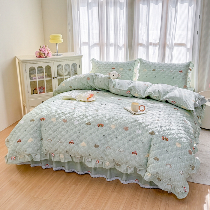 91家纺网 家纺一手货源 找家纺 （总）爱妮玖玖 2026新款全棉纯棉印花蕾丝小花边全套夹棉床裙床笠四件套