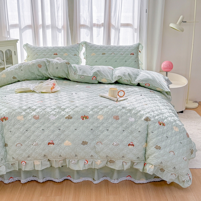 91家纺网 家纺一手货源 找家纺 （总）爱妮玖玖 2026新款全棉纯棉印花蕾丝小花边全套夹棉床裙床笠四件套