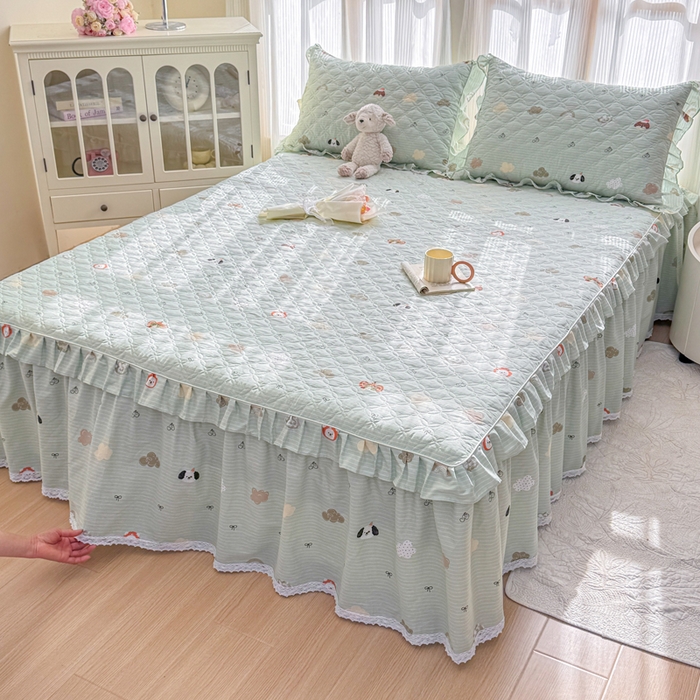 91家纺网 家纺一手货源 找家纺 （总）爱妮玖玖 2026新款全棉纯棉印花蕾丝小花边全套夹棉床裙床笠四件套